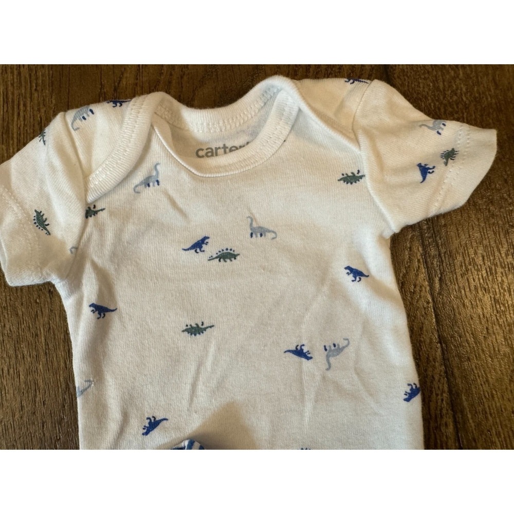 Carters Preemie Baby Boy Outfit Bodysuit Pants 2 Piece Reborn Doll Stripe Dinos - Picture 4 of 8